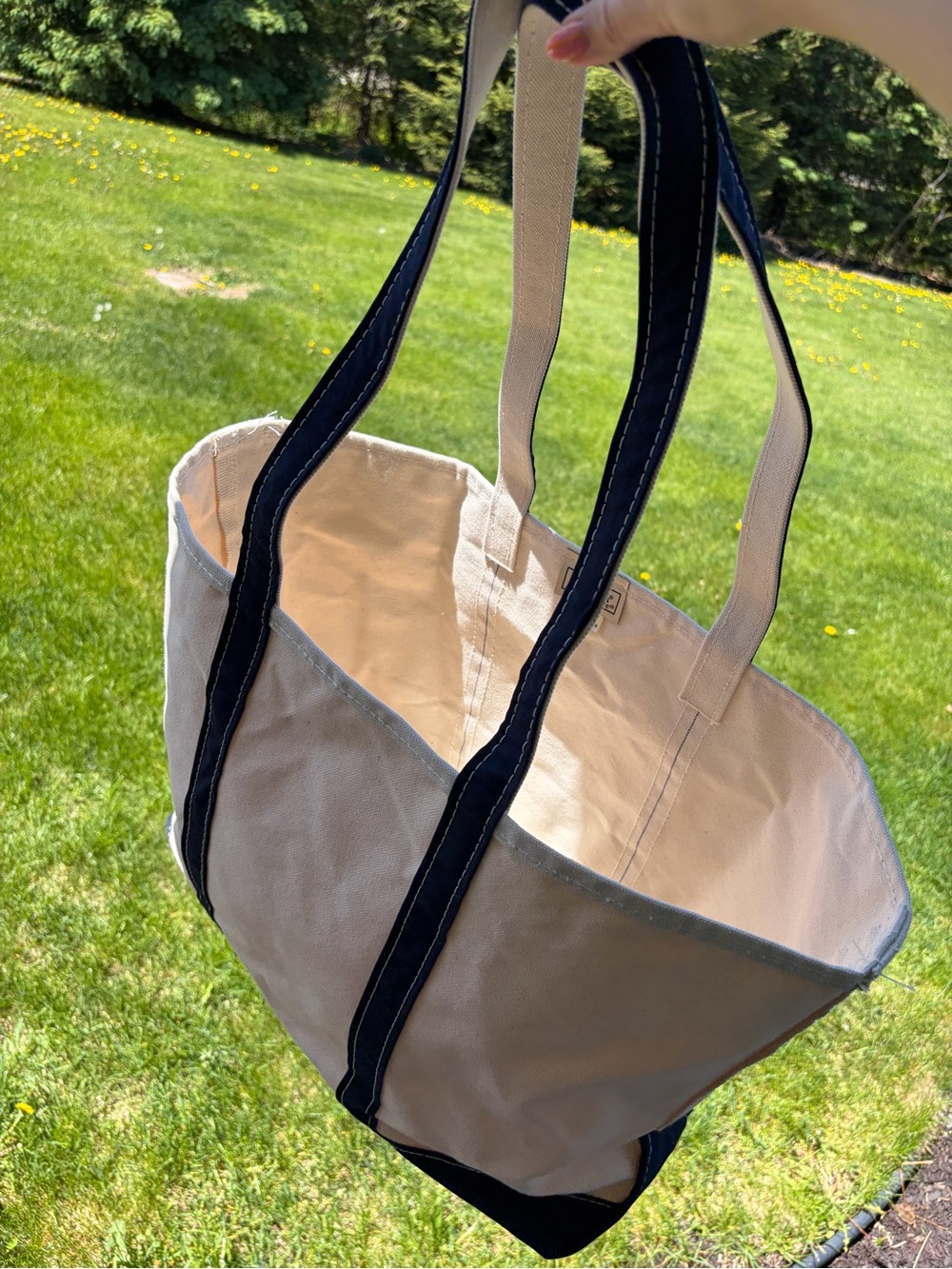 LLbean made in USA boat and tote navy cream large tote bag with long handles - Picture 6 of 13